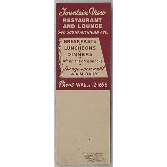 Front Strike Matchbook Cover Fountain View Restaurant Lounge Chicago IL Illinois - Picture 3 of 5